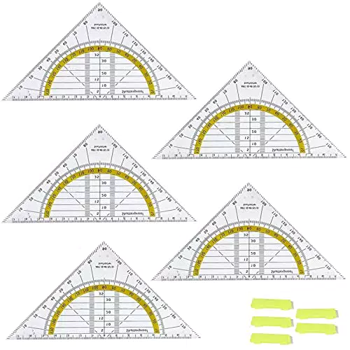 Carreuty 5 STÜCKE Geometrie Dreieck 15cm, transparentes quadratisches Set aus Kunststoff zum Zeichnen von Kreisen