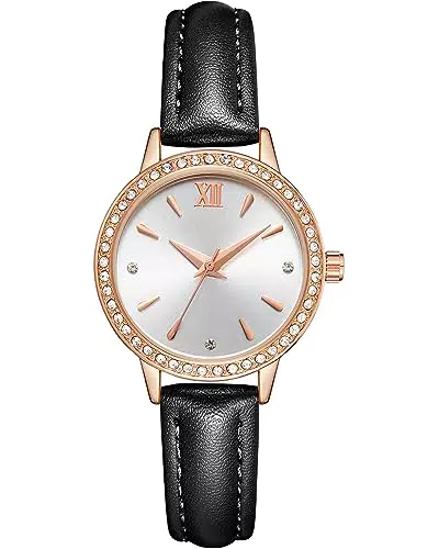 CIVO Damenuhr Elegant Armbanduhr Damen Dünn Analog Quarz Diamant Armband Uhr Damen Roségold Wasserdicht Schwarz Leder Band Uhren