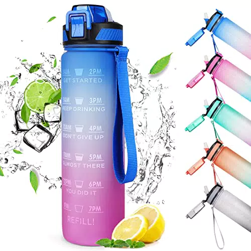 CodiCile Sport-Trinkflasche 1L, auslaufsichere Wasserflasche mit Strohhalm für Männer und Frauen