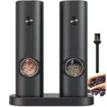 COKUNST Elektrische Salz und Pfeffermühlen Set, Batteriebetrieben Schwarze Pfeffermühle mit Basis