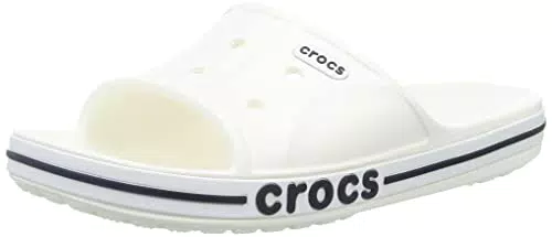 Crocs Bayaband Slide für Damen und Herren, Bequeme Wasserschuhe für den Sommer 45- White/Navy