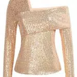 Damen Elegant Cocktail Bluse One-Shoulder-Shirt mit Asymmetrischer Ausschnitt Tunika Enge Passform Vintage Gold XL