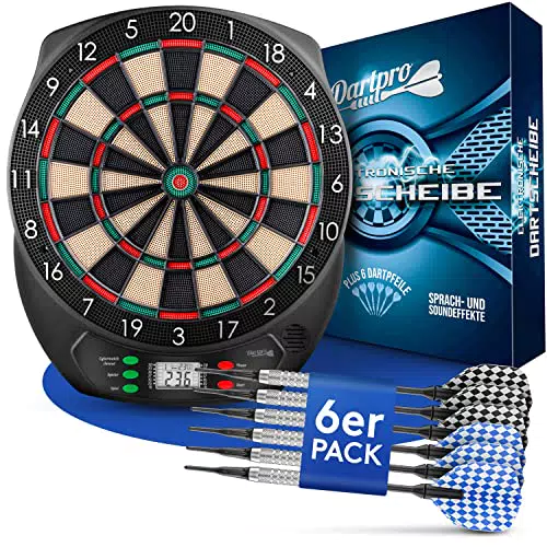 DartPro - DAS ORIGINAL - Elektronische Dartscheibe - Dartboard mit 6 Darts - Innovativer Dartautomat mit 65 Varianten - Dart für 1 bis 8 Spieler