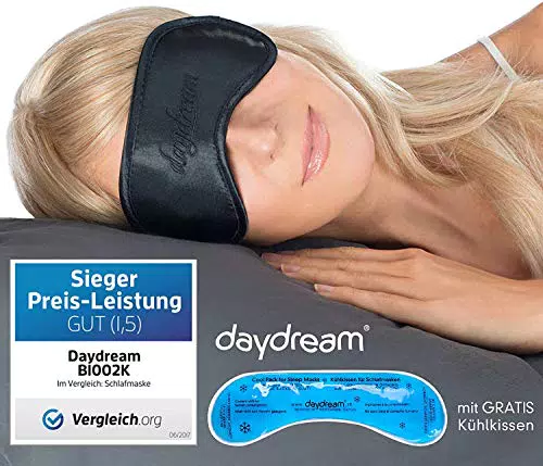 daydream Schlafmaske Frauen & Herren inkl. gratis Kühlkissen - Testsieger - Schlafbrille - Augenmaske