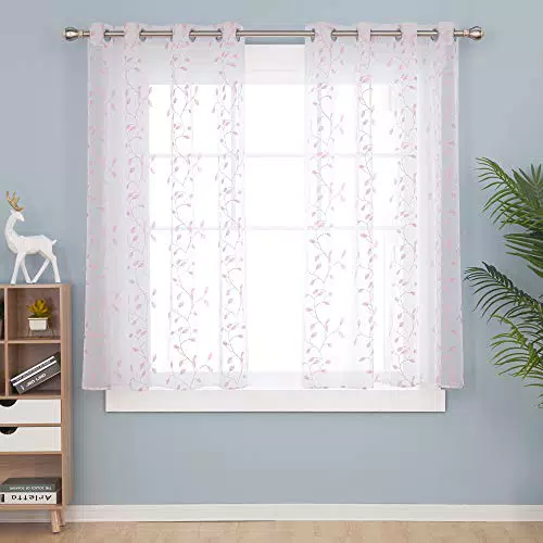 Deconovo Gardinen Kinderzimmer Mädchen Stores Vorhang mit Ösen Weiß Transparent Gardinen Stores Modern Wohnzimmer Schals Blatt