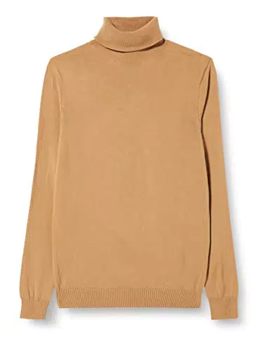 DeFacto Herren Strick Pullover Langarm Rundhalsausschnitt Sweater - Slim fit Pulli für Herren Oberteile Camel Melange