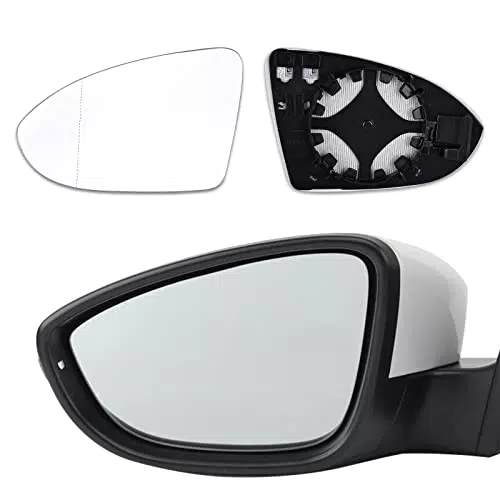Delamiya Spiegelglas Ersatz Geeignet für Golf 7, Spiegelglas Links Fahrerseite Beheizbar Asphärisch mit Trägerplatte