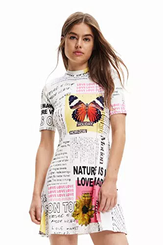 Desigual Women's Vest_Newspaper 1000 Dress, White, XL