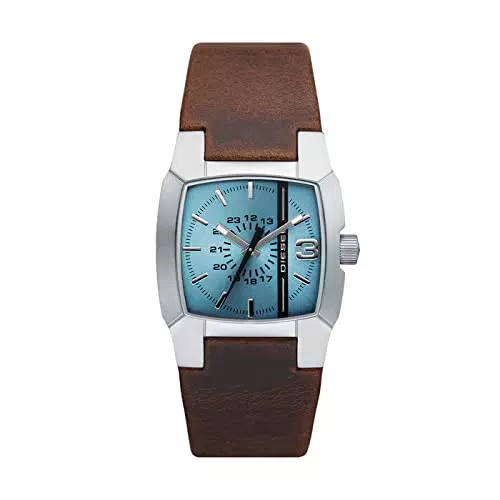 Diesel Herrenuhr Cliffhanger, Dreizeigeruhrwerk, 36mm Silbernes Edelstahlgehäuse mit Lederarmband