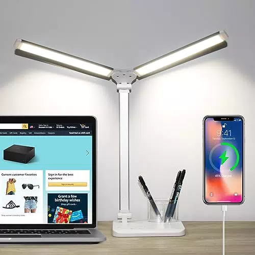 Doppelkopf Schreibtischlampe, 5 Farb und 10 Helligkeitsstufen