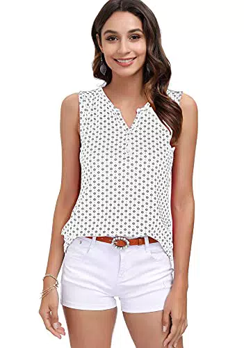 DOTIN Damen Tank Tops V-Ausschnitt Allover Durck Sommer Bluse Ärmellose Casual Oberteile Tunika Top Hemdbluse