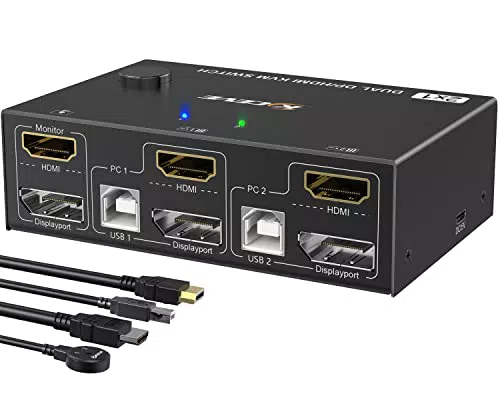 Dual Monitor KVM Switch HDMI+Displayport 4K@60Hz, 2K@120Hz MLEEDA HDMI DP Extended Display Switcher für 2 PC teilen 2 Monitore und 4 USB 2.0 Ports