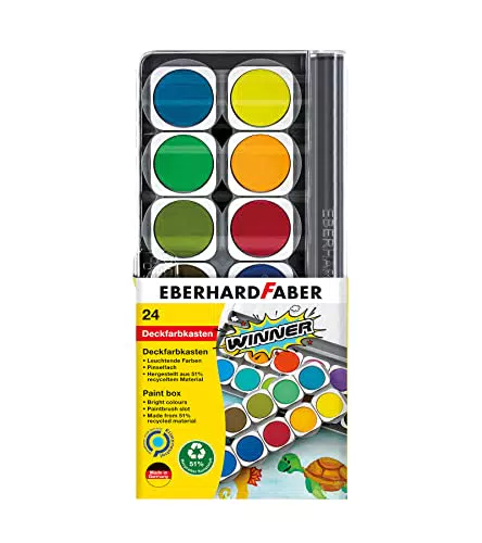 Eberhard Faber 578324 - Winner Deckfarbkasten mit 24 kräftigen Farben in austauschbaren Farbnäpfen