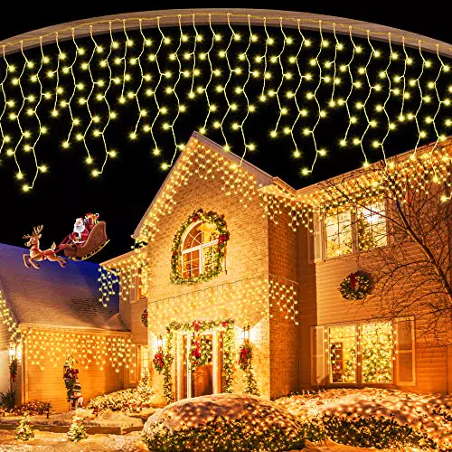 Eisregen Lichterkette Außen 10M 400LED Warmweiß Wasserdicht