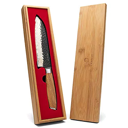 EKVALLY • BARK Kochmesser Damastmesser Santoku 18cm Klinge 67 Lagen extrem scharf Profimesser Küchenmesser aus Damaststahl mit Olivenholzgriff