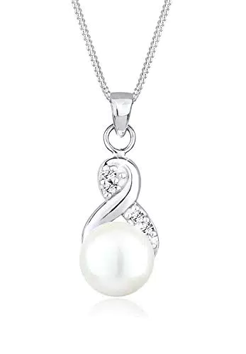 Elli Halskette Damen Infinity Anhänger Elegant mit Süßwasserperle und Kristallen in 925 Sterling Silber