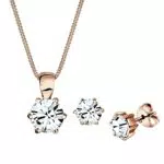 Elli Schmuckset Damen Klassisch Solitär Anhänger Set Ohrstecker mit Kristallen in 925 Sterling Silber Rosévergoldet