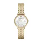 Emporio Armani Damenuhr, Zweizeigeruhrwerk, 32mm Goldfarbenes Edelstahlgehäuse mit Edelstahlarmband