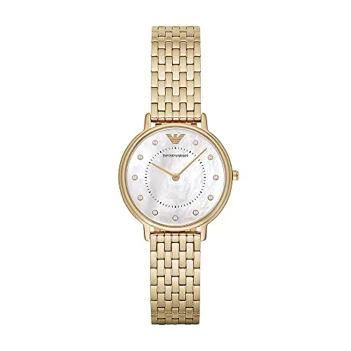 Emporio Armani Damenuhr, Zweizeigeruhrwerk, 32mm Goldfarbenes Edelstahlgehäuse mit Edelstahlarmband