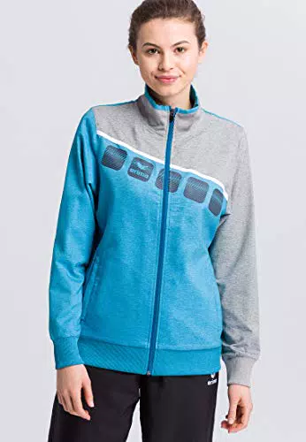 Erima Damen 5-C Präsentationsjacke, oriental blue melange/grau melange/weiß