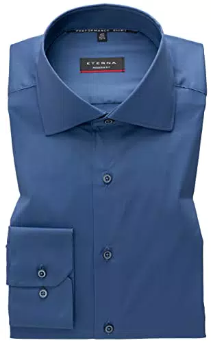 eterna Modern Fit Performence Hemd Langarm New Kent Stretch Rauchblau Größe 42