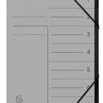 Exacompta 540711E Premium Ordnungsmappe geheftet. Aus extra starkem Colorspan-Karton DIN A4 7 schwarze Fächer und 2 Gummizüge mit Organisationsdruck Ringmappe Register-Mappe grau
