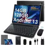 FACETEL Android 13 Tablet 10 Zoll mit 5G WiFi Octa-Core 2.0Ghz Prozessor Ultraschnelles Tablet PC mit 14 GB RAM + 128GB ROM TF 1TB