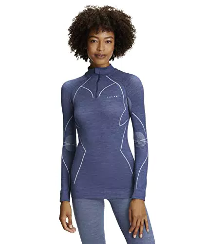 FALKE Damen Baselayer-Shirt Wool-Tech High Zip Neck W L/S SH Wolle Schnelltrocknend 1 Stück