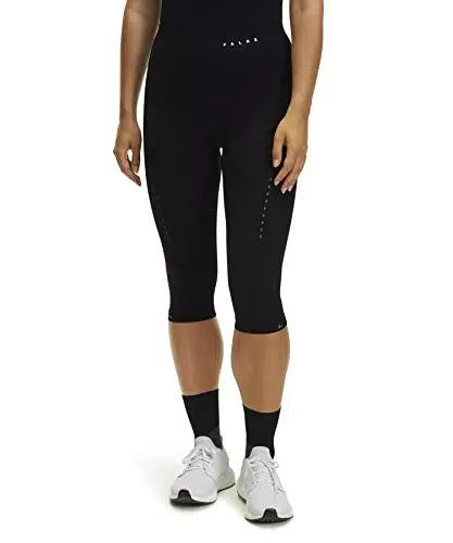 FALKE Damen RU Impulse Funktionshose Funktionsgarn Schwarz Atmungsaktive Laufhose zum Sport Stabilität am Knie Oberschenkel mit Silikonnoppen Muskel Massage schnellere Regeneration 1 Stück