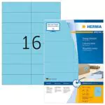 Farbige Etiketten blau, 100 Blatt, 105 x 37 mm, 16 Stück pro A4 Bogen