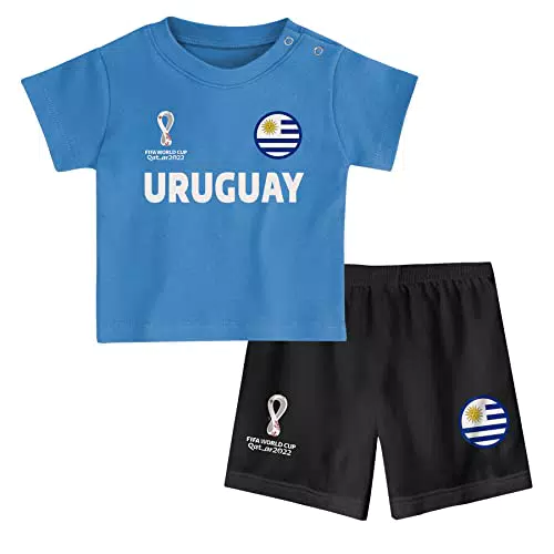 FIFA Kinder Offizielles World Cup 2022 T-Shirt und Shorts Set Uruguay Home Country Tee & Shorts