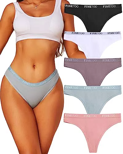 FINETOO 5er Pack String Tanga Damen Baumwoll Tangas Sportbund Thongs Soft Unterhosen Frauen Unterwäsche Mehrpack S-XL