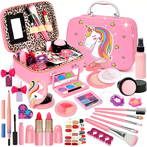 Flybay Kinderschminke Set Mädchen, Waschbar Schminke Kinder Schminkkoffer Mädchen Spielzeug Kinder Make Up Set Geburtstage Weihnachten Geschenke für Mädchen 4 5 6 7 8 9 10 Jahre