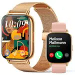 FMK Smartwatch Damen mit Telefonfunktion Fitnessuhr Android iOS Phone Anruf- und Nachrichtenerinnerung Fitness Tracker 1.7 HD Touchscreen Wasserdicht IP68 Sport Uhr mit Pulsmesser