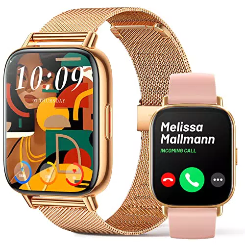 FMK Smartwatch Damen mit Telefonfunktion Fitnessuhr Android iOS Phone Anruf- und Nachrichtenerinnerung Fitness Tracker 1.7" HD Touchscreen Wasserdicht IP68 Sport Uhr mit Pulsmesser