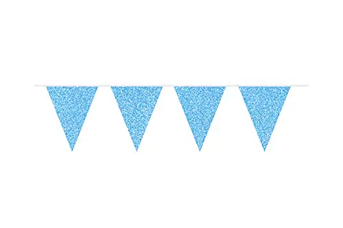 Folat 60230 Wimpelkette mit Gllitzer ca. 6 cm 10 Wimpel je 22 x 17 cm - azurblau