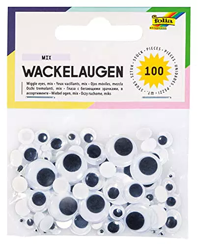 folia 7509 - Wackelaugen, mit beweglicher Pupille, 100 Stück in 6 Größen sortiert - ideal zum Gestalten von Tieren und anderen Figuren