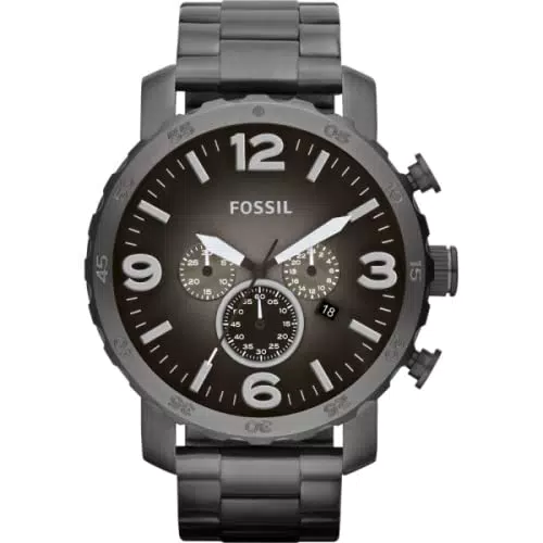 Fossil Herrenuhr Nate, QuarzChronographenwerk, 50mm Smoke Edelstahlgehäuse mit Edelstahlarmband