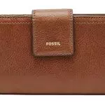Fossil Portemonnaie für Damen Logan, Leder/Polyurethanbesatz Tab Clutch braun 17