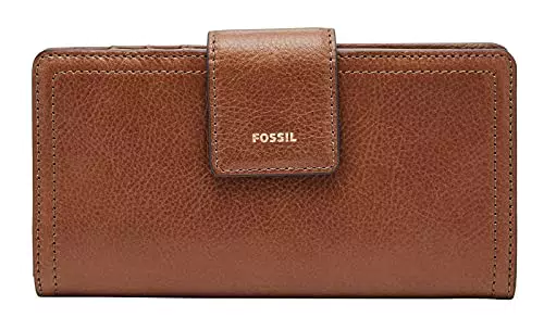 Fossil Portemonnaie für Damen Logan, Leder/Polyurethanbesatz Tab Clutch braun 17