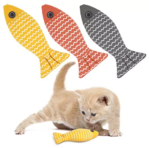 FRIUSATE 3 Stück Katzenspielzeug Fisch mit Katzenminzem