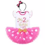 FYMNSI Baby Mädchen Mein 2. Geburtstag Outfit Maus Kostüm Gepunktet Tütü Rock Baumwolle Kurzarm Body Strampler mit Ohr Stirnband 3tlg Bekleidungsset Fotoshooting Rose - Mein 2. Geburtstag 2 Jahre