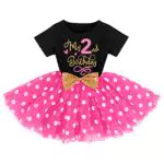 FYMNSI Kleinkinder Mädchen Mein 2. Geburtstag Partykleid Baumwolle Kurzarm Gepunktet Tutu Tüll Prinzessin Kleid 2 Jahre alt Festkleid Abendkleid Sommer Bekleidung Schwarz + Rose 2 Jahre