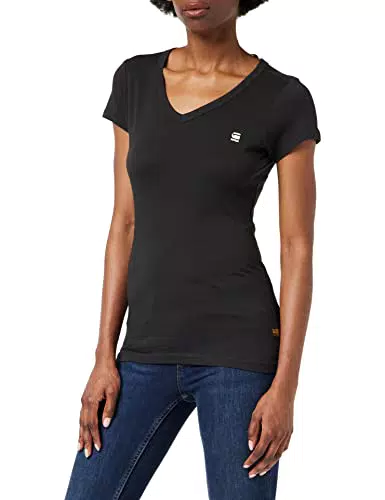 G-STAR RAW Damen Eyben Slim V-Neck Top, Schwarz, M