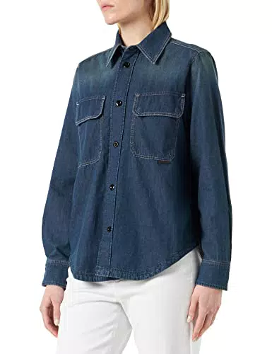 G-STAR RAW Damen Flap Pocket Hemd Evergreen, Blau, M