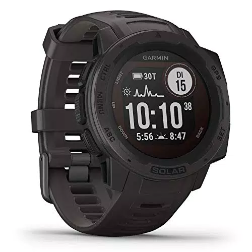 Garmin Instinct Solar - wasserdichte GPS-Smartwatch mit Solar-Ladefunktion für bis zu 54 Tage Akku. Pulsmessung am Handgelenk und Smartphone Benachrichtigungen