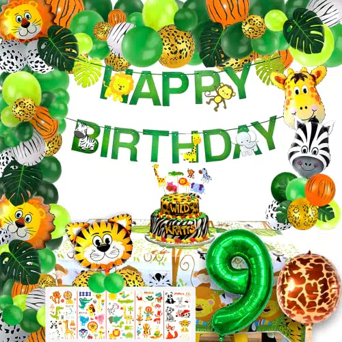 Geburtstagsdeko Jungen, Happy Birthday Deko Set, Dschungel Geburtstag Dekoration 9 Jahr