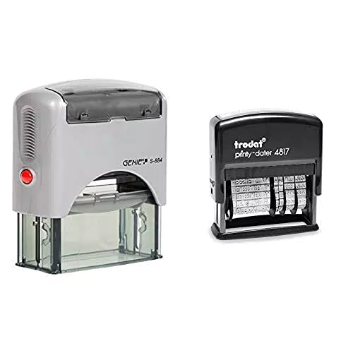 Genie S-884 Selbstfärbender Stempel Set schwarz/silber & Trodat Printy 4817 Wortbanddrehstempel