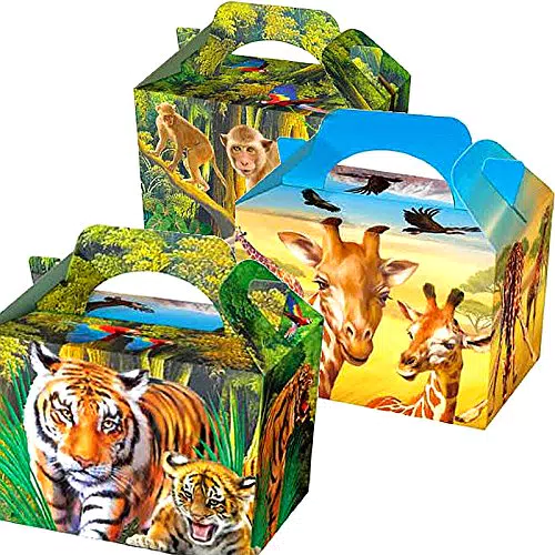 German Trendseller - 8 x Dschungel Tiere Party Boxen mit Griff zum Befüllen ┃ Wild Life ┃ Safari ┃ Kindergeburtstag