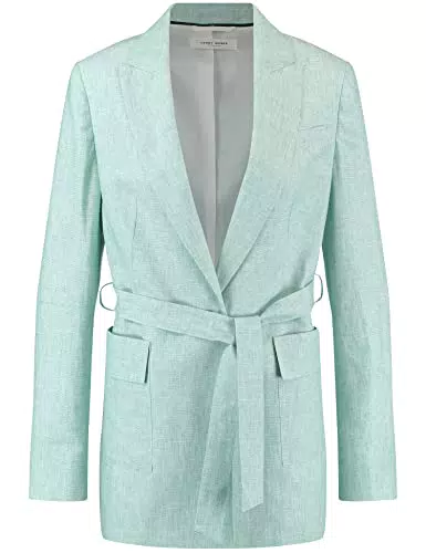 Gerry Weber Damen Blazer mit Bindegürtel Langarm Blazer Langarm gefüttert Blazer unifarben Grün/Ecru/Weiss Gemustert 38